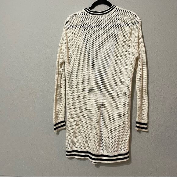 American Eagle Cream & Black Open Knit Long Dark Academia Cardigan Sweater S - Picture 7 of 11